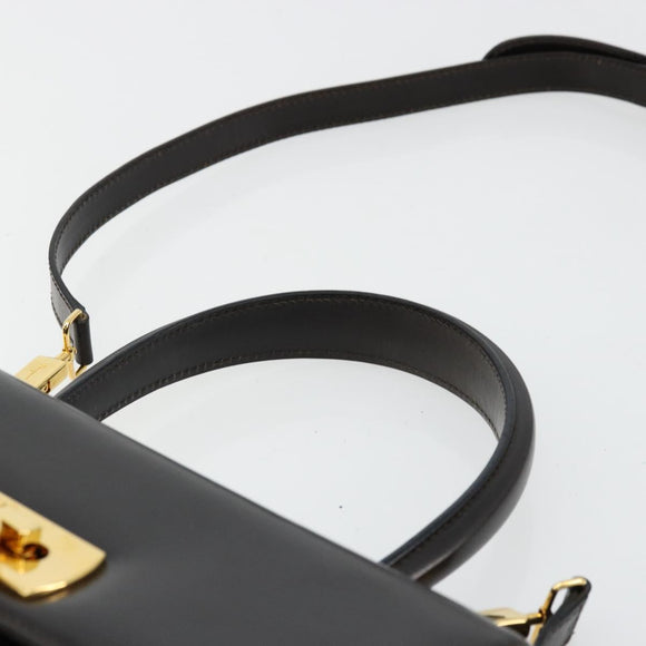 Salvatore Ferragamo Gancini Hand Bag Leather 2way Black Gold Auth ka4140