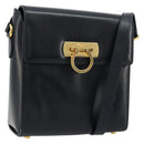 Salvatore Ferragamo Gancini Shoulder Bag Leather Navy Gold Auth ka4141-1