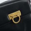 Salvatore Ferragamo Gancini Shoulder Bag Leather Navy Gold Auth ka4141-17