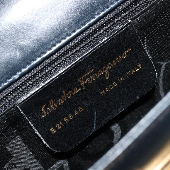 Salvatore Ferragamo Gancini Shoulder Bag Leather Navy Gold Auth ka4141