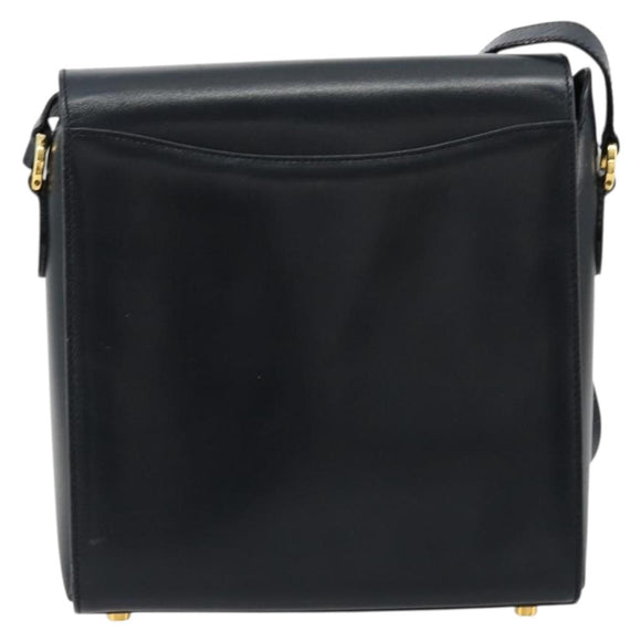 Salvatore Ferragamo Gancini Shoulder Bag Leather Navy Gold Auth ka4141