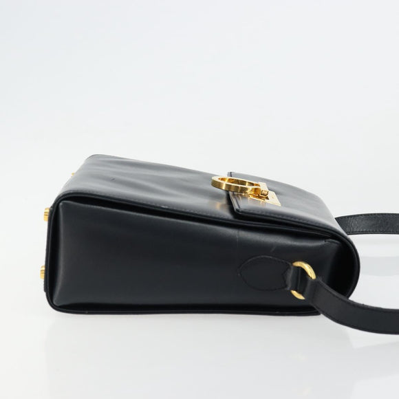 Salvatore Ferragamo Gancini Shoulder Bag Leather Navy Gold Auth ka4141