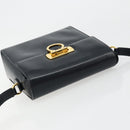 Salvatore Ferragamo Gancini Shoulder Bag Leather Navy Gold Auth ka4141-6