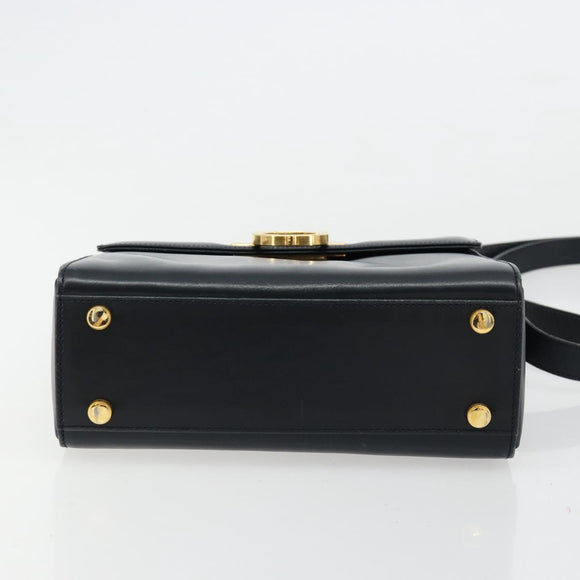 Salvatore Ferragamo Gancini Shoulder Bag Leather Navy Gold Auth ka4141