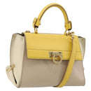 Salvatore Ferragamo Gancini Hand Bag Leather 2way Beige Yellow Auth ka4143A-1