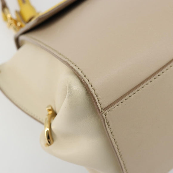 Salvatore Ferragamo Gancini Hand Bag Leather 2way Beige Yellow Auth ka4143A