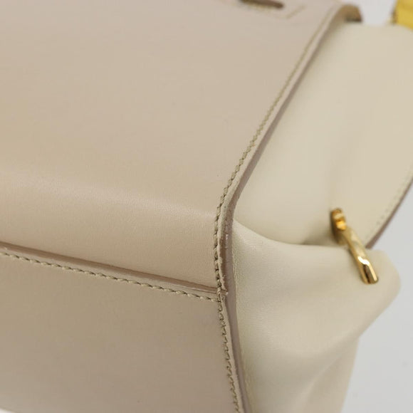 Salvatore Ferragamo Gancini Hand Bag Leather 2way Beige Yellow Auth ka4143A