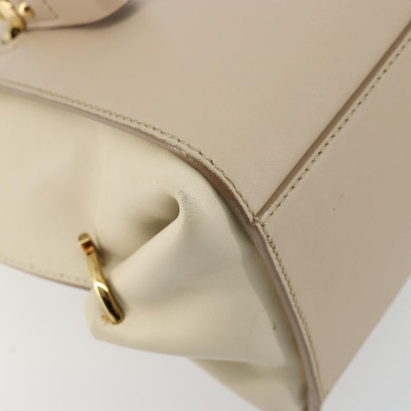Salvatore Ferragamo Gancini Hand Bag Leather 2way Beige Yellow Auth ka4143A