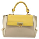 Salvatore Ferragamo Gancini Hand Bag Leather 2way Beige Yellow Auth ka4143A-2