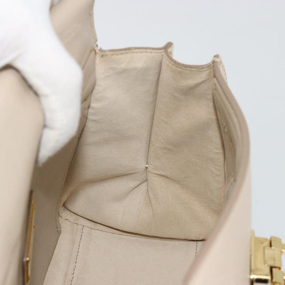 Salvatore Ferragamo Gancini Hand Bag Leather 2way Beige Yellow Auth ka4143A