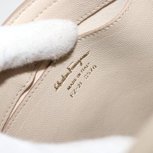 Salvatore Ferragamo Gancini Hand Bag Leather 2way Beige Yellow Auth ka4143A