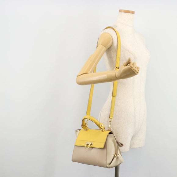 Salvatore Ferragamo Gancini Hand Bag Leather 2way Beige Yellow Auth ka4143A