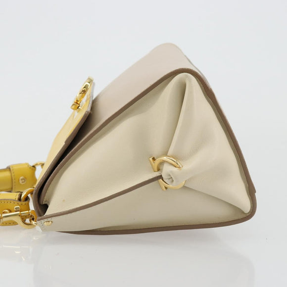 Salvatore Ferragamo Gancini Hand Bag Leather 2way Beige Yellow Auth ka4143A