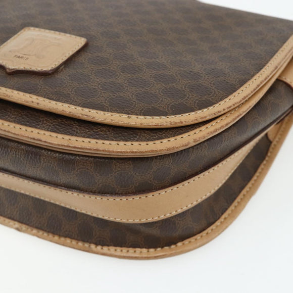 CELINE Macadam Canvas Shoulder Bag PVC Leather Brown Gold Auth ka4144
