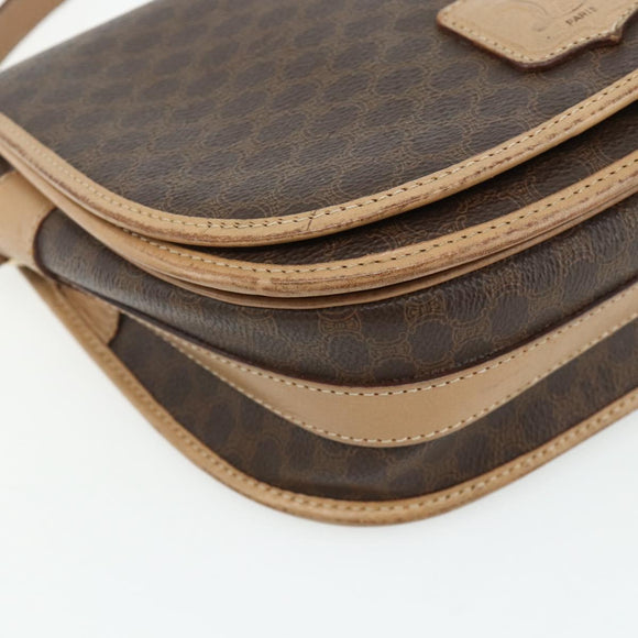 CELINE Macadam Canvas Shoulder Bag PVC Leather Brown Gold Auth ka4144