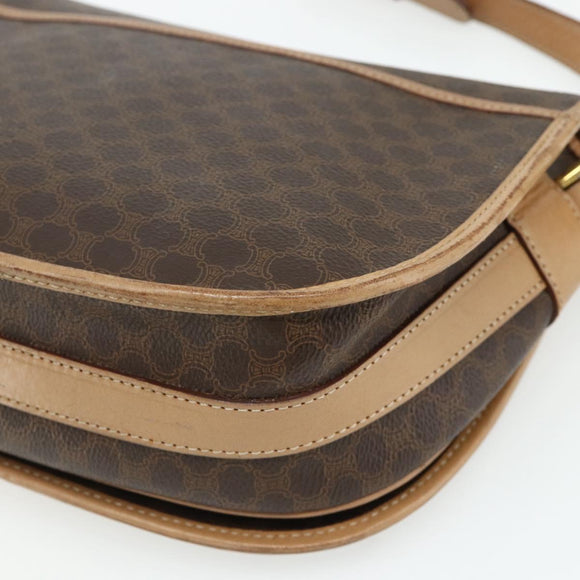 CELINE Macadam Canvas Shoulder Bag PVC Leather Brown Gold Auth ka4144