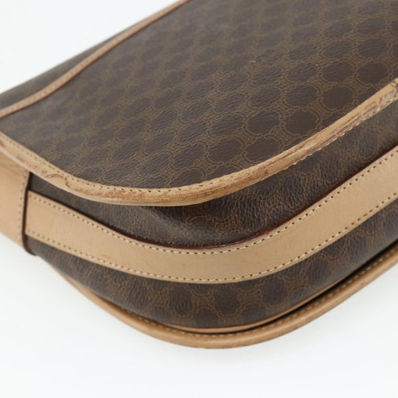 CELINE Macadam Canvas Shoulder Bag PVC Leather Brown Gold Auth ka4144
