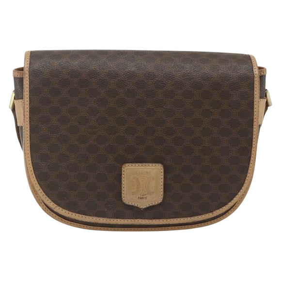 CELINE Macadam Canvas Shoulder Bag PVC Leather Brown Gold Auth ka4144
