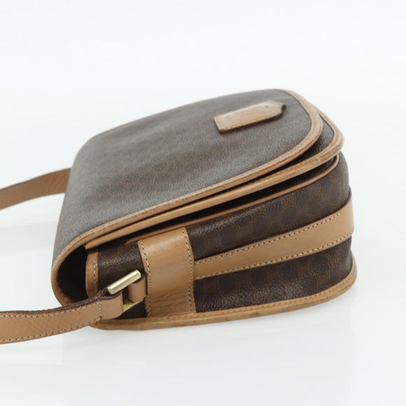 CELINE Macadam Canvas Shoulder Bag PVC Leather Brown Gold Auth ka4144