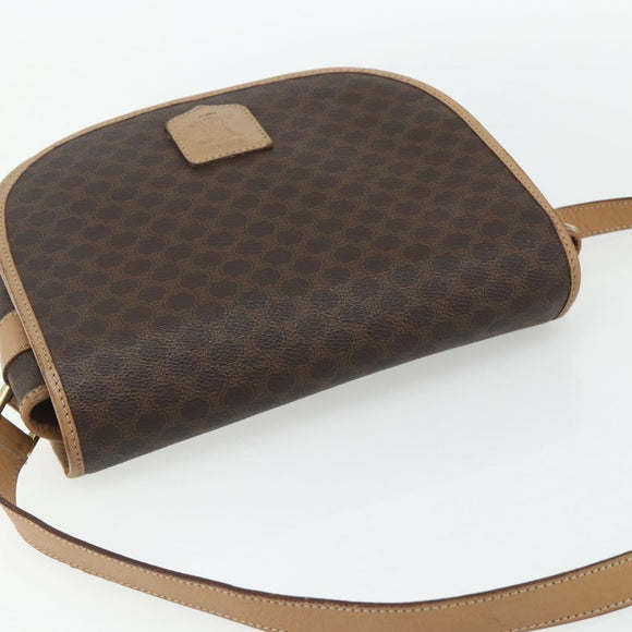 CELINE Macadam Canvas Shoulder Bag PVC Leather Brown Gold Auth ka4144