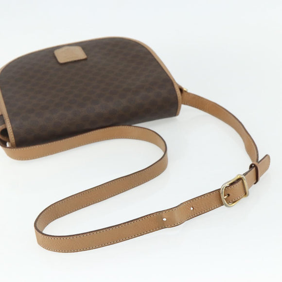 CELINE Macadam Canvas Shoulder Bag PVC Leather Brown Gold Auth ka4144