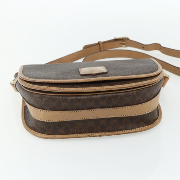 CELINE Macadam Canvas Shoulder Bag PVC Leather Brown Gold Auth ka4144