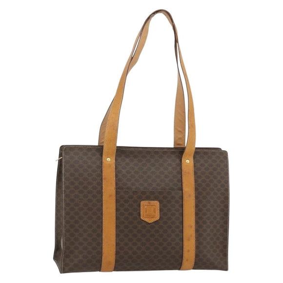 CELINE Macadam Canvas Tote Bag PVC Leather Brown Gold Auth ka4146