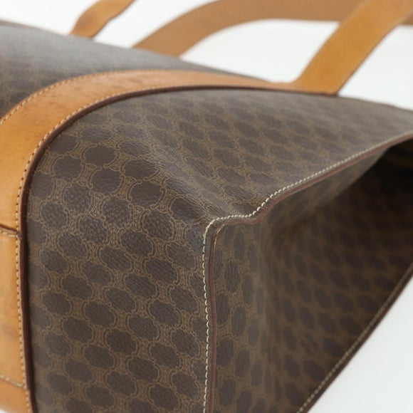 CELINE Macadam Canvas Tote Bag PVC Leather Brown Gold Auth ka4146