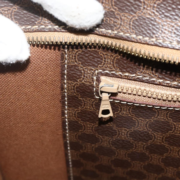 CELINE Macadam Canvas Tote Bag PVC Leather Brown Gold Auth ka4146