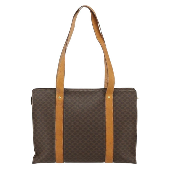 CELINE Macadam Canvas Tote Bag PVC Leather Brown Gold Auth ka4146