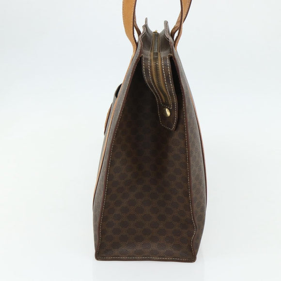 CELINE Macadam Canvas Tote Bag PVC Leather Brown Gold Auth ka4146
