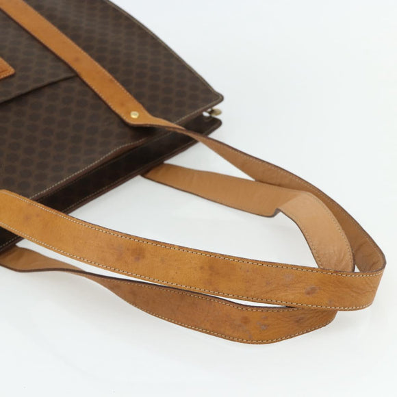 CELINE Macadam Canvas Tote Bag PVC Leather Brown Gold Auth ka4146