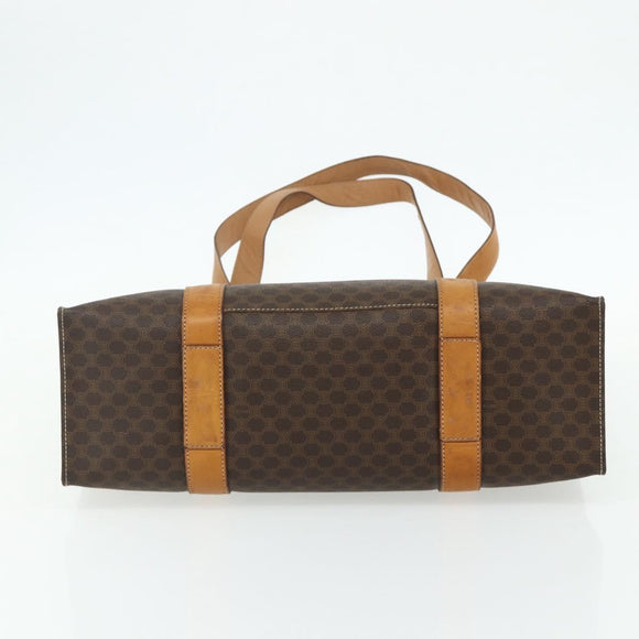 CELINE Macadam Canvas Tote Bag PVC Leather Brown Gold Auth ka4146