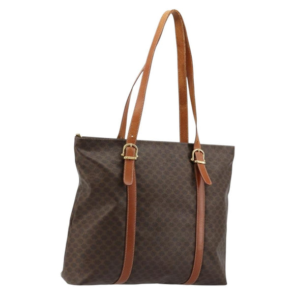CELINE Macadam Canvas Tote Bag PVC Leather Brown Gold Auth ka4149