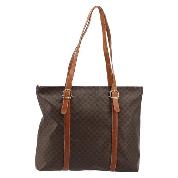 CELINE Macadam Canvas Tote Bag PVC Leather Brown Gold Auth ka4149