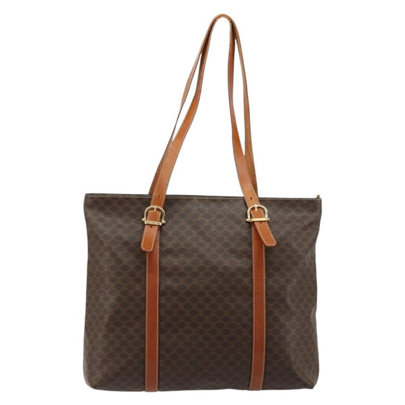 CELINE Macadam Canvas Tote Bag PVC Leather Brown Gold Auth ka4149