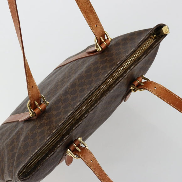 CELINE Macadam Canvas Tote Bag PVC Leather Brown Gold Auth ka4149