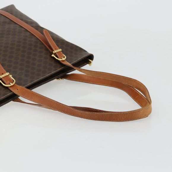 CELINE Macadam Canvas Tote Bag PVC Leather Brown Gold Auth ka4149