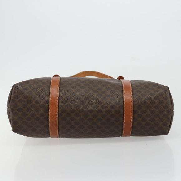 CELINE Macadam Canvas Tote Bag PVC Leather Brown Gold Auth ka4149