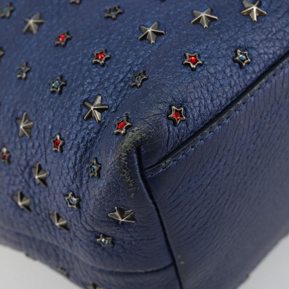Jimmy Choo Studs Hand Bag Leather 2way Blue Silver Auth ka4151