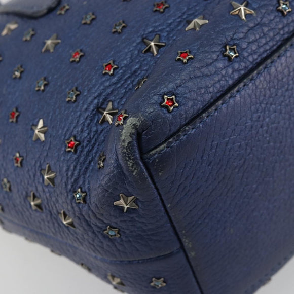 Jimmy Choo Studs Hand Bag Leather 2way Blue Silver Auth ka4151