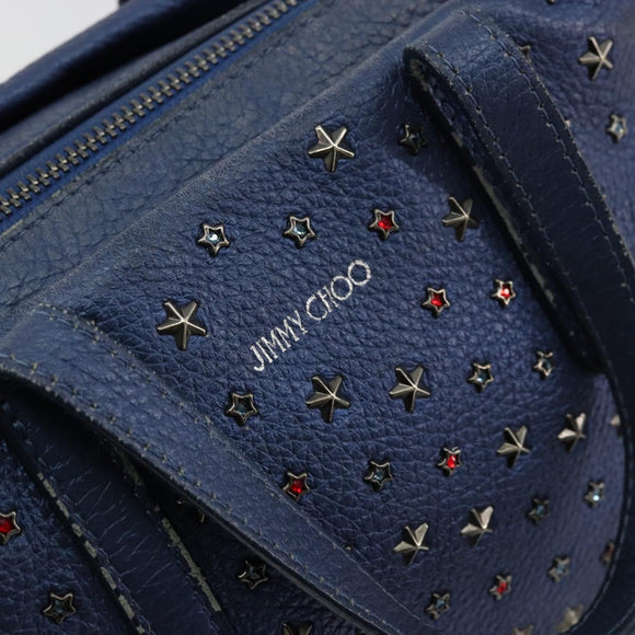 Jimmy Choo Studs Hand Bag Leather 2way Blue Silver Auth ka4151