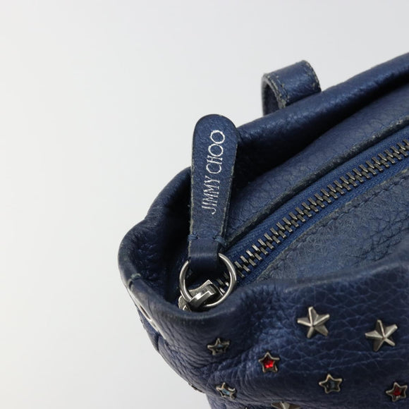 Jimmy Choo Studs Hand Bag Leather 2way Blue Silver Auth ka4151