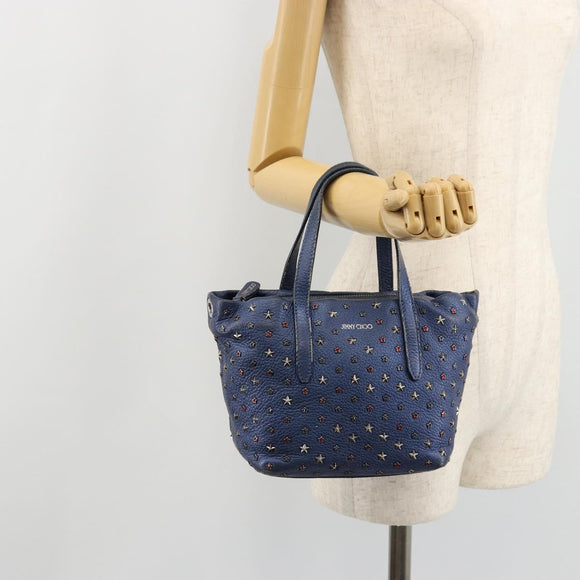 Jimmy Choo Studs Hand Bag Leather 2way Blue Silver Auth ka4151