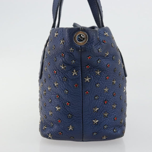 Jimmy Choo Studs Hand Bag Leather 2way Blue Silver Auth ka4151
