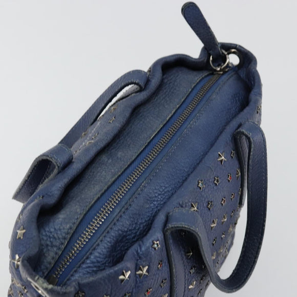 Jimmy Choo Studs Hand Bag Leather 2way Blue Silver Auth ka4151