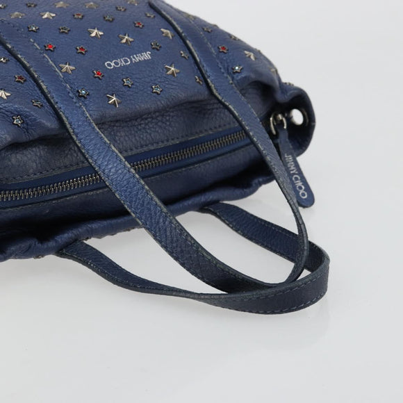 Jimmy Choo Studs Hand Bag Leather 2way Blue Silver Auth ka4151