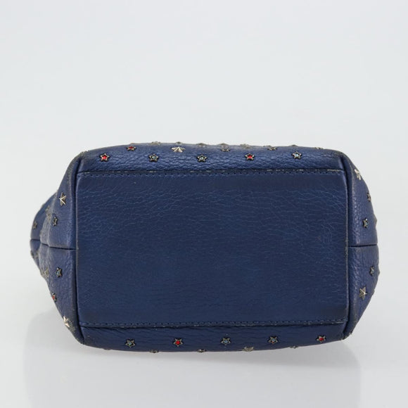 Jimmy Choo Studs Hand Bag Leather 2way Blue Silver Auth ka4151