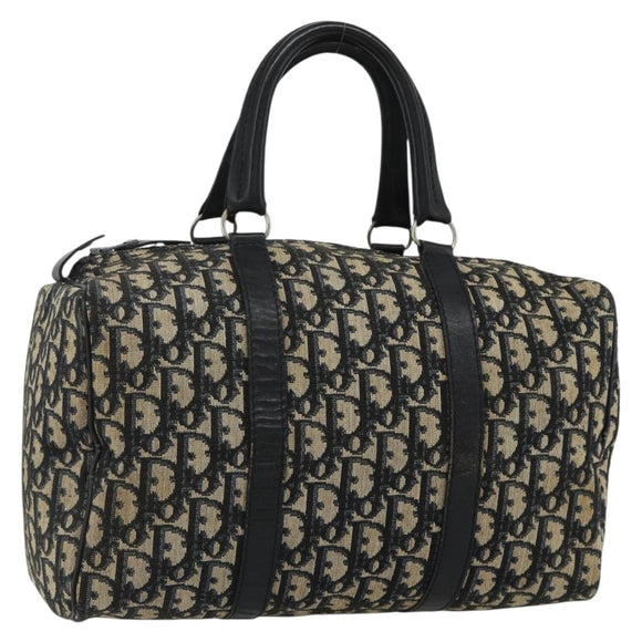 Christian Dior Trotter Canvas Boston Bag Navy Silver Auth ka4152