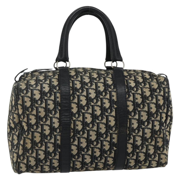 Christian Dior Trotter Canvas Boston Bag Navy Silver Auth ka4152